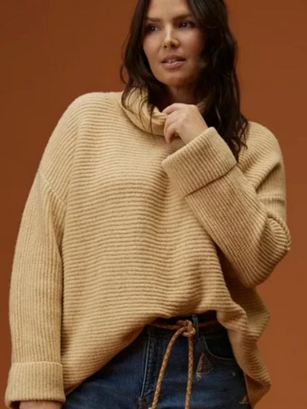 Soft Honey Beige Cowl Neck Tunic Sweater XL